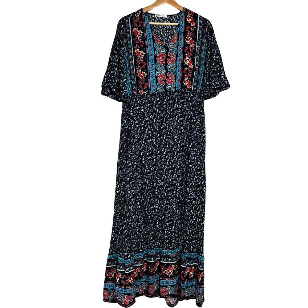 Cupshe Womens Carley Paisley Floral Print Maxi Dress Navy Size XL